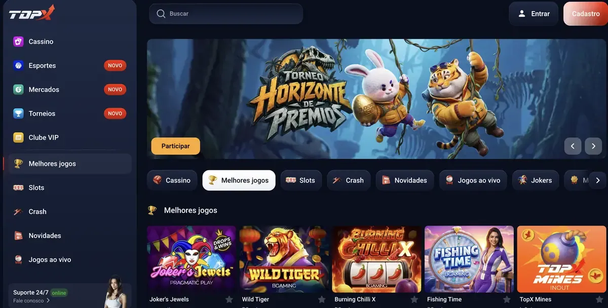 Lobby de jogos do cassino TopX